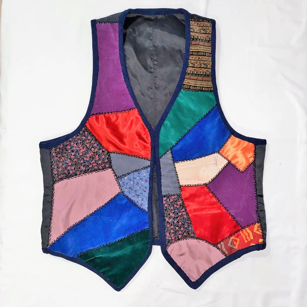 Women's Handmade Suede Patchwork Vest, Multicolor